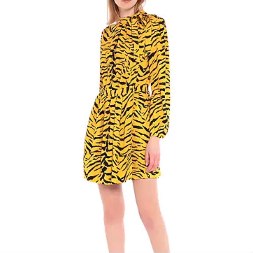 SAINT LAURENT L NWT Fr42 Short dress animal print new yellow black long sleeves